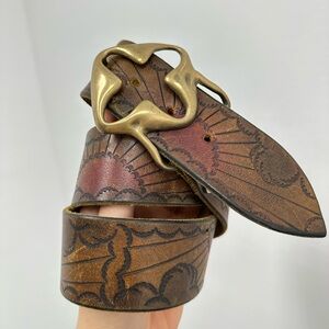 Brown Leather Belt with Gold Buckle